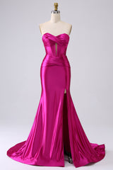 Fuchsia Mermaid Prom Dress Sweetheart Long Evening Dress with Slit