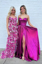 Fuchsia Metallic Sweetheart Long Prom Dress with Slit