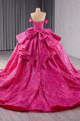 Fuchsia Off the Shoulder QuinceaneraDress Ball Gown Sequin Evening Dress