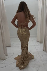 Fuchsia Prom Dress Mermaid Sequins Long Backless Formal Dress