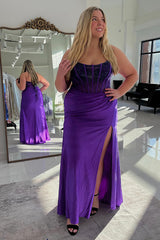 Fuchsia Prom Dress Mermaid Strapless Corset Long Formal Dress With Sequins