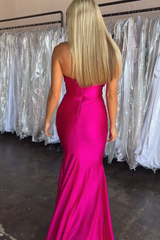 Fuchsia Prom Dress Mermaid Strapless Satin Long Formal Dress