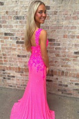Fuchsia Prom Dress Off The Shoulder Mermaid Formal Dress With Slit