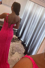Fuchsia Stars Sequined Prom Dress Sheath/Column Evening Dress