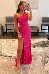 Fuchsia Stars Sequined Prom Dress Sheath/Column Evening Dress