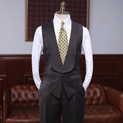 Gentle Coffee Striped Notched Lapel 3 Piece Business Suit