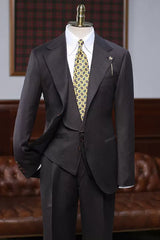 Gentle Coffee Striped Notched Lapel 3 Piece Business Suit