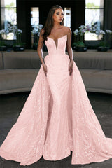 Glamorous Royal Blue Sleeveless Strapless Long Evening Dress Evening Dress with Sequins