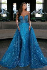Glamorous Royal Blue Sleeveless Strapless Long Evening Dress Evening Dress with Sequins