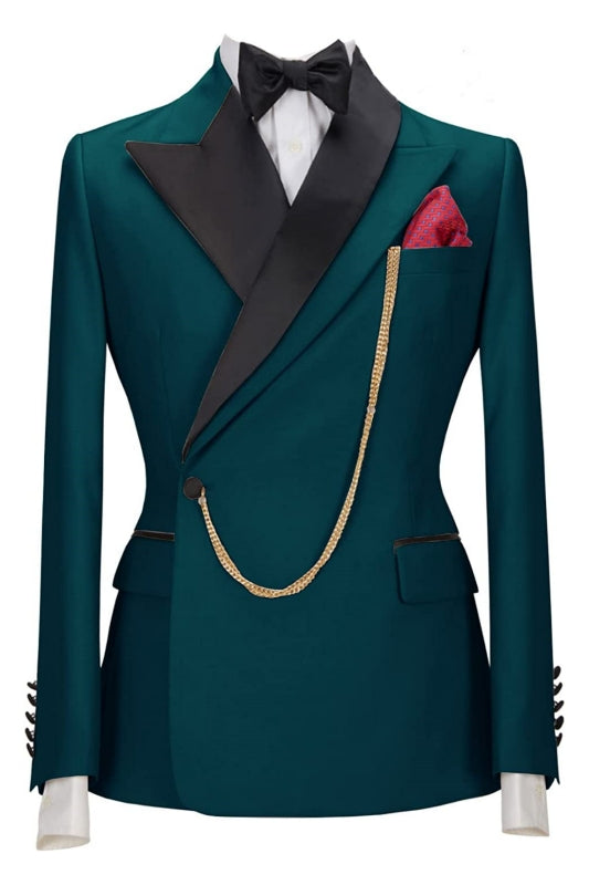 Glamorous Teal Blue Peaked Lapel 2 Piece Prom Suit