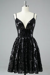 Glitter Black Homecoming Dress Lace Sequin Prom Dress