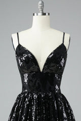 Glitter Black Homecoming Dress Lace Sequin Prom Dress