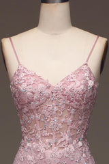 Glitter Blush Mermaid Long Corset Prom Dress With Appliques