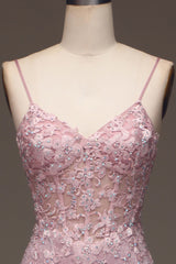 Glitter Blush Mermaid Long Corset Prom Dress With Appliques