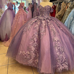 Glitter & Luxury Ball Gown Off Shoulder 3D Floral Lace Appliques Quinceanera Dress Birthday Party Gown For Sweet 16