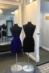 Glitter Royal Blue Velvet Cocktail Dress Tight Short Christmas Party Dress with Slit