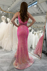 Glitter Sequined Mermaid Backless Long Prom Dress