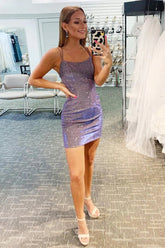 Glitter Tight Purple Homecoming Dress Prom Dress