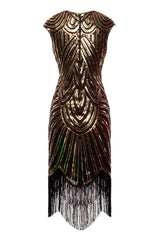 Gold Gatsby Glitter Cape Sleeves Fringe 1920s Dress