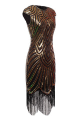 Gold Gatsby Glitter Cape Sleeves Fringe 1920s Dress