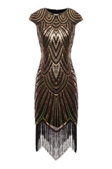 Gold Gatsby Glitter Cape Sleeves Fringe 1920s Dress