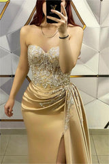 Gold Mermaid Prom Dress Sweetheart Beaded Formal Dress