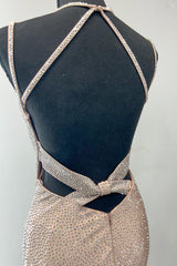 Gold Prom Dress Mermaid V-Neck Spaghetti Straps Long Formal Dress