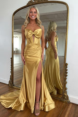 Dreamyannie Corset Red Prom Dress Satin Sweetheart Formal Dress With Slit