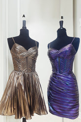 Golden Homecoming Dress A Line Spaghetti Straps Short Prom Dress