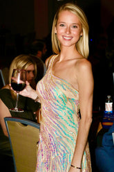 Golden Homecoming Dress One Shoulder Sequined Tight Short Prom Dress with Fringes