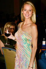 Golden Homecoming Dress One Shoulder Sequined Tight Short Prom Dress with Fringes