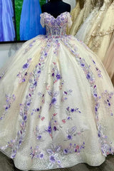 Gorgeous Ball Gown Off Shoulder Beaded Floral Lace Appliques Princess Birthday Party Gown Quinceanera Dress For Sweet 16
