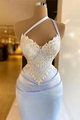 Gorgeous Halter Mermaid Prom Dress Long With Lace Appliques