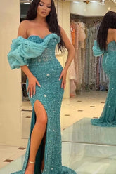 Gorgeous Off The Shoulder One Shoulder Sweetheart Mermaid Evening Dress with Sequins