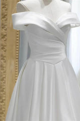 Gorgeous Off The Shoulder Satin A Line Wedding Dress