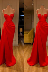Gorgeous Spaghetti Strap Unique Round Cup High Split Red Prom Dress