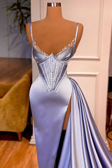Gorgeous Split Front Sleeveless V Neck Spaghetti Strap Prom Dress