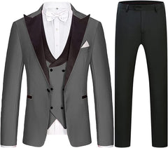 Gray 3 Piece Peaked Lapel Business Suit