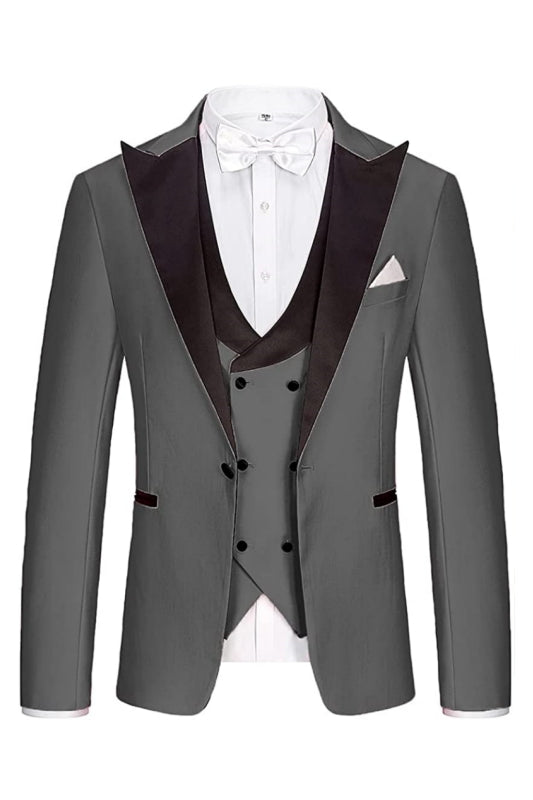 Gray 3 Piece Peaked Lapel Business Suit