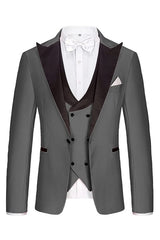 Gray 3 Piece Peaked Lapel Business Suit