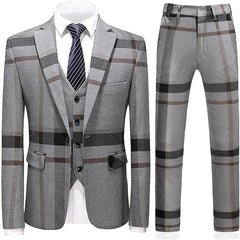 Gray Notched Lapel Three Piece Business Suit for Men