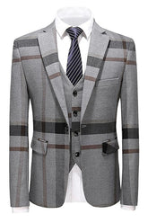 Gray Notched Lapel Three Piece Business Suit for Men