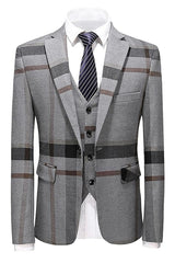 Gray Notched Lapel Three Piece Business Suit for Men