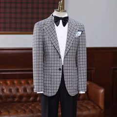Gray Plaid Notched Lapel Prom Suit for Men