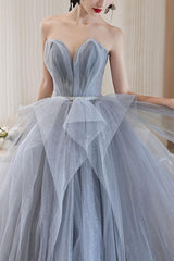 Gray Prom Dress Tulle Off the Shoulder Long Formal Evening Dress