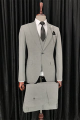 Gray Three Piece Peaked Lapel Business Suit