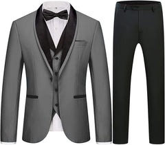 Gray Three Piece Shawl Lapel Wedding Suit for Men
