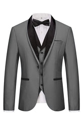 Gray Three Piece Shawl Lapel Wedding Suit for Men