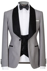 Gray Three Piece Shawl Lapel Wedding Suit for Men