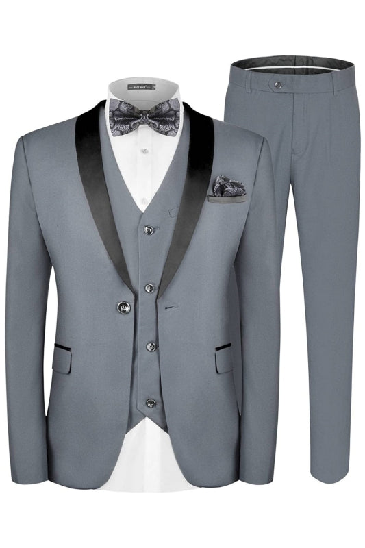 Gray Three Piece Shawl Lapel Wedding Suit